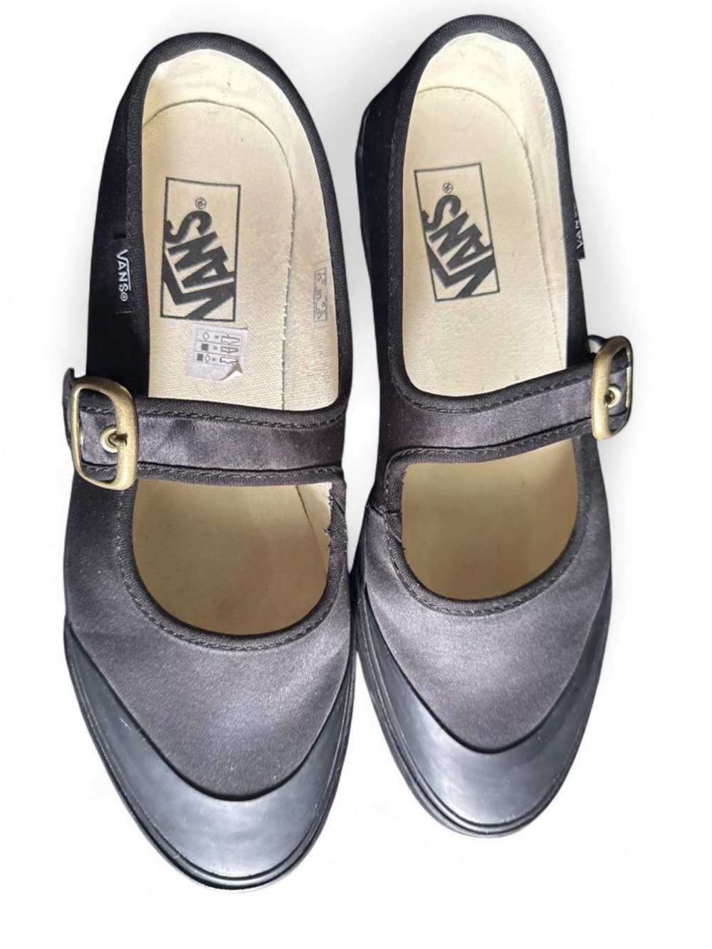 Vans Women's Satin Black Mary Jane Flats with Brass Buckles